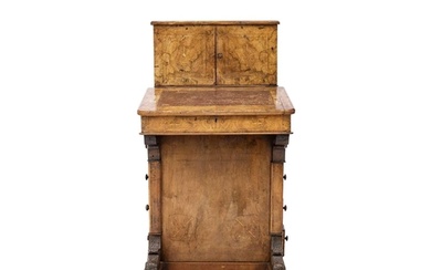 A Victorian burr walnut and boxwood strung Davenport desk. T...