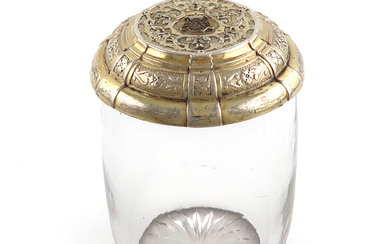 A Victorian silver-gilt mounted toilet jar