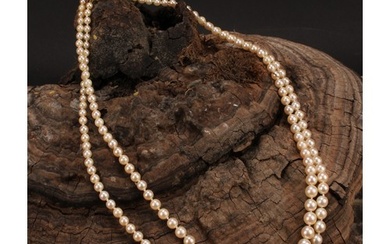A Victorian style pearl necklace, the two graduated rows of ...