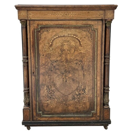 A Victorian walnut and inlaid side cabinet, with two glazed ...