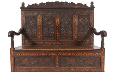 A William and Mary Style Carved Oak and Marquetry