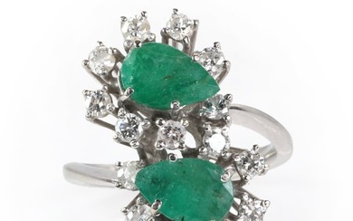 A diamond and emerald cluster ring, c.1960-70