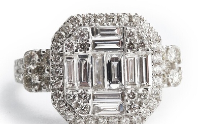 NOT SOLD. A diamond ring set with numerous brilliant and baguette-cut diamonds weighing a total...