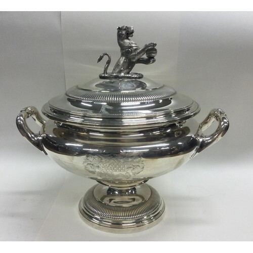 A fine quality George IV silver soup tureen and cover, the b...