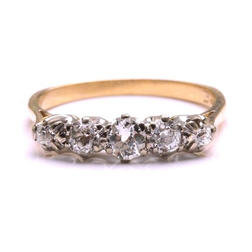 A five-stone diamond half hoop ring, comprises five old-cut ...