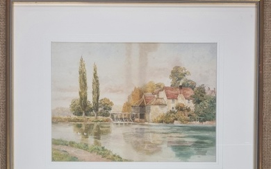 A late 19th early 20th Century Watercolour of a mill with a ...