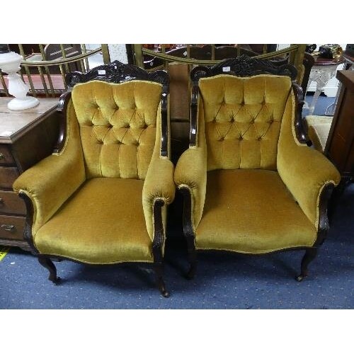 A late Victorian rosewood upholstered three piece Parlour Su...