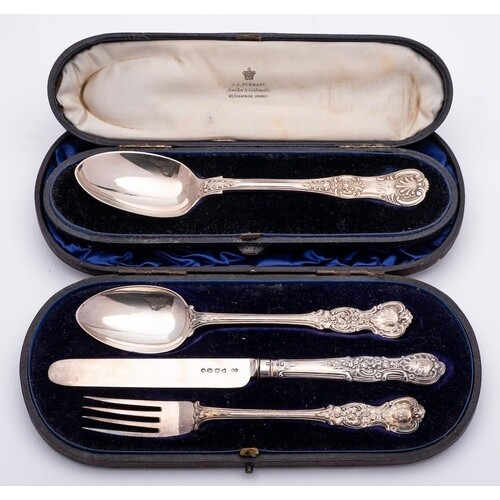 A matched Victorian silver three-piece christening set, vari...