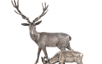 A modern silver model of a stag