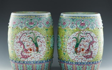 A pair of Chinese famille rose garden stools, 19th century