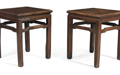 A pair of Chinese hongmu Ming style square stools, Qing dynasty, 19th...