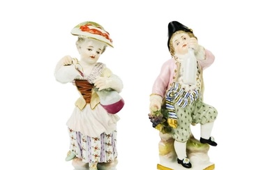 A pair of Meissen porcelain figures of child vintners. Heigh...