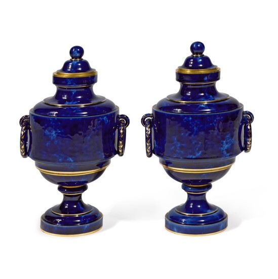 A pair of Sèvres lapis-lazuli-ground vases and covers, Circa 1865