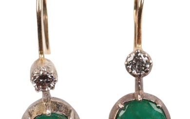A pair of emerald and diamond drop earrings, in the Georgian...