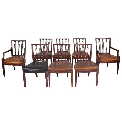 A set of eight late George III mahogany and leather upholste...