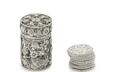 A silver filigree counter box with matched counters unmarked, probably 17th century