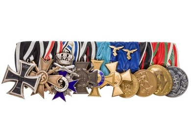 A ten-piece medal bar of a world war veteran
