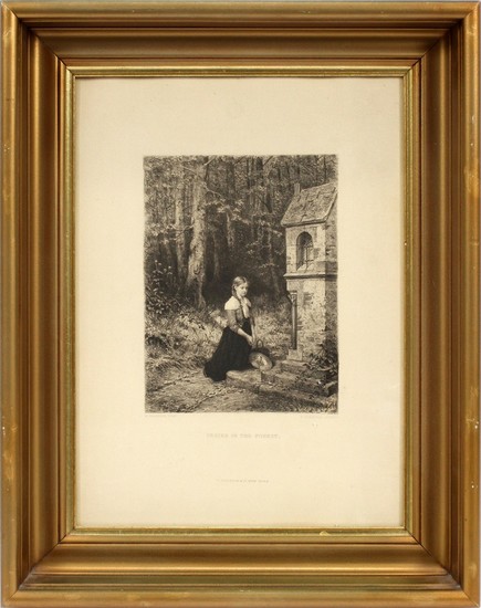 AFTER HUBERT SALENTIN GERMAN 1822 1910 ETCHING ON PAPER PRAYER IN THE FOREST