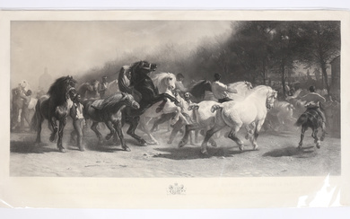 AFTER ROSA BONHEUR, ENGRAVED BY THOMAS LANDSEER 'THE HORSE FAIR IN PARIS'.