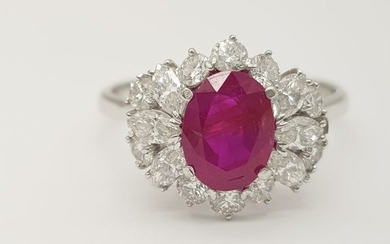 AIG certified - 18 kt. White gold - Ring - 1.26 ct Ruby - Diamonds