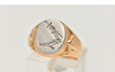 AN 18CT GOLD BI COLOUR SIGNET RING, designed as a white gold...