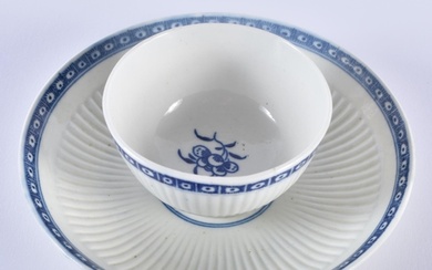 AN 18TH CENTURY WORCESTER BLUE AND WHITE PORCELAIN TEABOWL A...