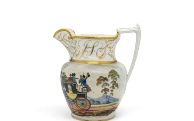AN EARLY 19TH CENTURY COACHING JUG With gilded monogram, 20c...