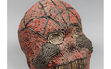 AN EARLY 20TH CENTURY ATWONZEN BEADED HEAD, GRASSLAND PEOPLE...