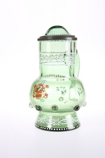 AN ENAMELLED GREEN GLASS ARMORIAL STEIN, C.1900, with