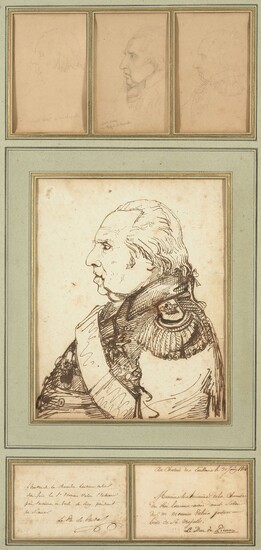 Achille VALOIS Paris, 1785 - 1862Etudes pour le buste de Louis XVIII de profilTrois dessins...