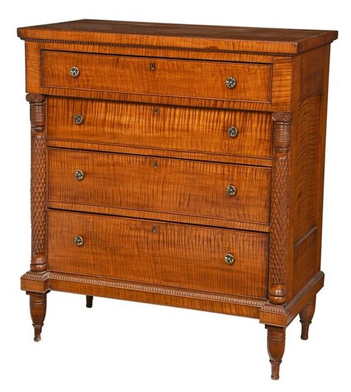 American Sheraton Tiger Maple Chest of Drawers
