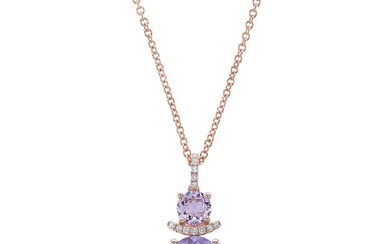 Amethyst And Diamond Round Stacked Duo Pendant In 14k Rose Gold (8mm,5mm)