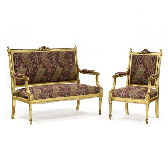 An Antique Louis XVI Style Carved and Gilt Settee and