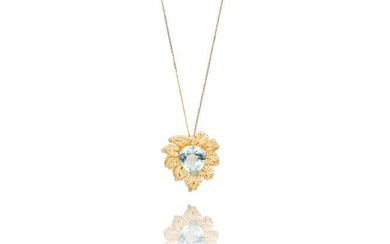 An aquamarine and diamond brooch/pendant