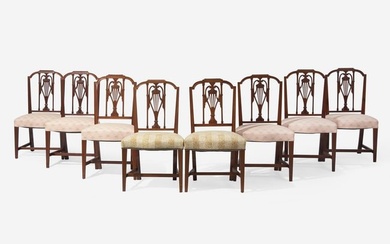 An assembled set of eight Federal mahogany pedestal-back side chairs, Philadelphia, PA, or New York