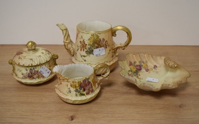 An assorted collection of Royal Worcester blush ivory table ware, to comprise a teapot without
