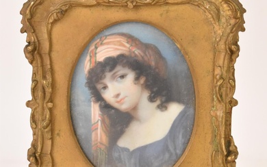 An early 19th century ivory miniature portrait depicting Lady...