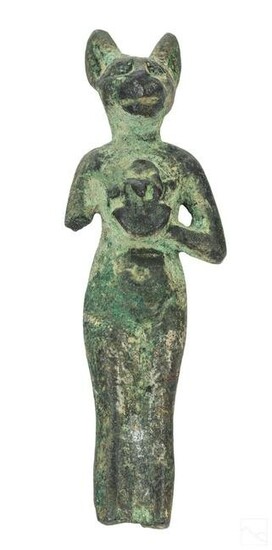 Ancient Egyptian Bronze Bastet Cat Votive Figurine