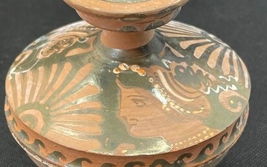 Ancient Greek Ceramic Lekanis with Female Heads - 10×14×10 cm