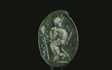 Ancient Roman Bronze Ring with Roman God Mercurius (Mercury)