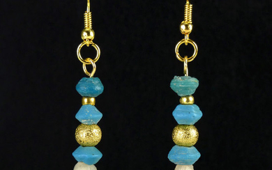 Ancient Roman Glass Earrings with turquoise glass beads - (1)
