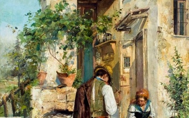 Antique 19C Italian oil painting signed
