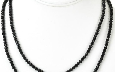 Antique Hand Faceted Jet Bead Necklace Strand