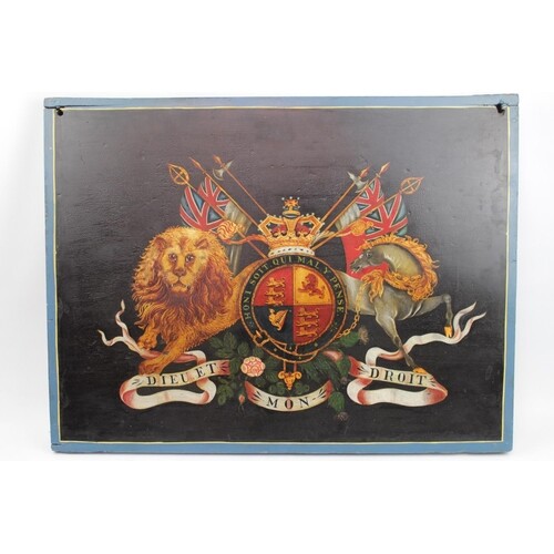 Antique Hand painted Order of the Garter Crest on wooden pan...