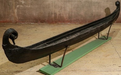 Antique Indian Ebonized Wood Canoe, Early 20th C., L. 13'1"