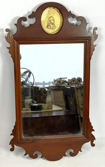 Antique Mahogany Chippendale style Mirror with Panel of