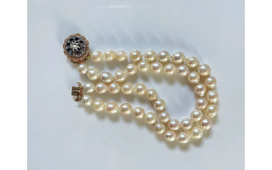 Antique Pearl Bracelet 14K Gold Clasp Rose Cut Diamonds