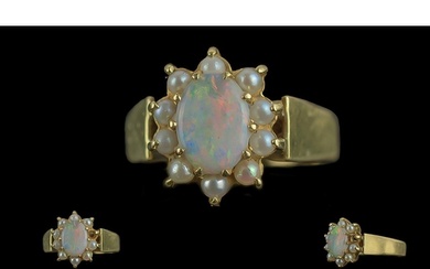 Antique Period Ladies 18ct Gold Opal and Pearl Set Ring. Ful...