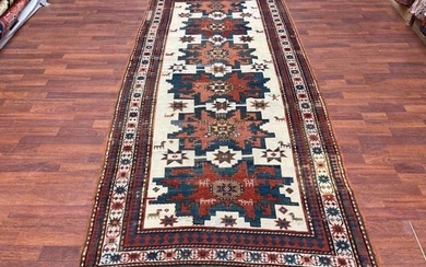 Antique ivory Field star design kazak caucasian rug-4819