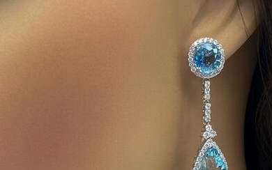 Aquamarine And Diamond Dangle Earrings